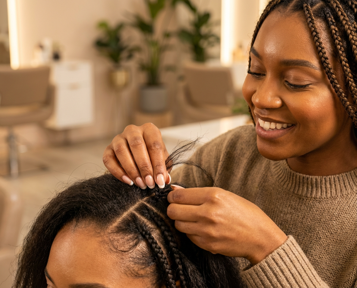 Professionnelle de la coiffure très heureuse avec sa cliente